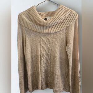 CJ Banks Womens Taupe Soft Cowl Neck Sweater Cable Detailing Ombre Fading